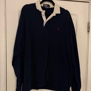 Navy Blue Polo Rugby with White Collar